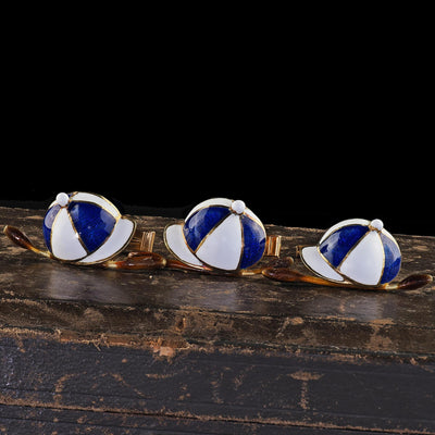 Vintage Tiffany Shlumberger 14K/18K Gold Enamel Jockey Cufflink Tie Stud Set