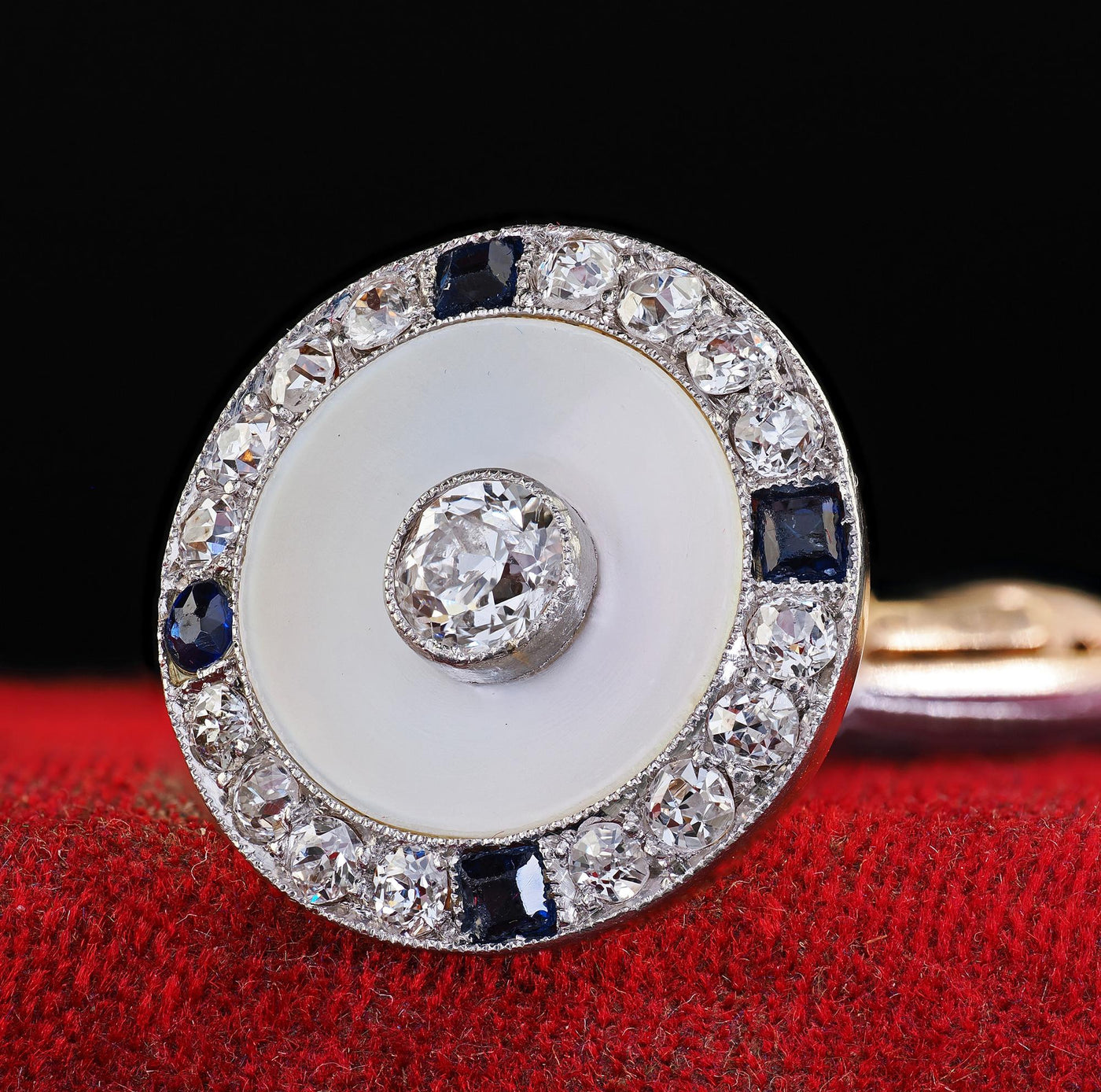 Antique Edwardian 14K Gold Platinum Diamond Sapphire Mother of Pearl Cufflinks