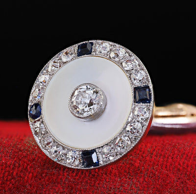 Antique Edwardian 14K Gold Platinum Diamond Sapphire Mother of Pearl Cufflinks