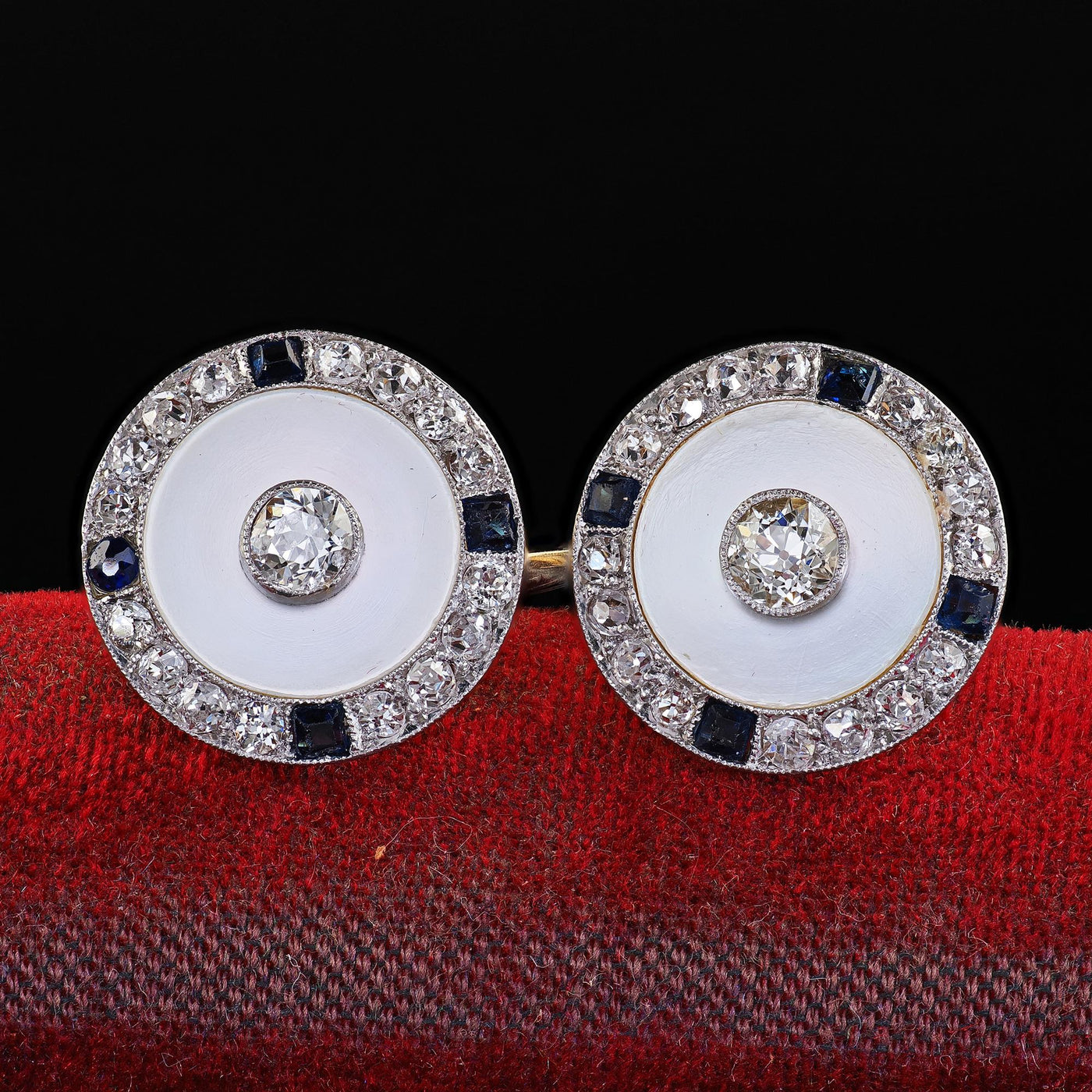 Antique Edwardian 14K Gold Platinum Diamond Sapphire Mother of Pearl Cufflinks