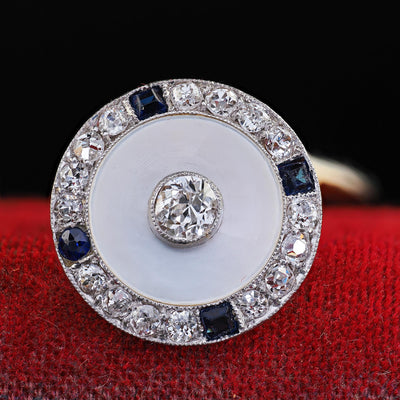 Antique Edwardian 14K Gold Platinum Diamond Sapphire Mother of Pearl Cufflinks