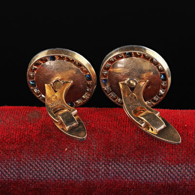Antique Edwardian 14K Gold Platinum Diamond Sapphire Mother of Pearl Cufflinks