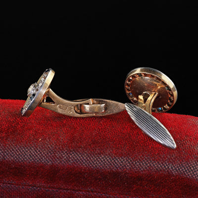 Antique Edwardian 14K Gold Platinum Diamond Sapphire Mother of Pearl Cufflinks