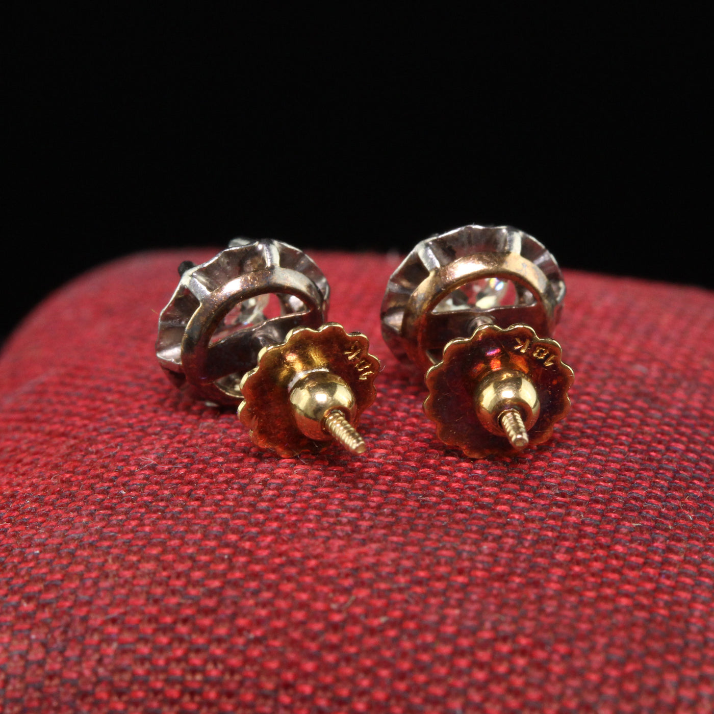 Antique Edwardian 18K Yellow Gold and Platinum Old Mine Diamond Stud Earrings