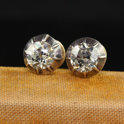 Antique Georgian 18K Yellow Gold and Silver Top Old Mine Diamond Stud Earrings