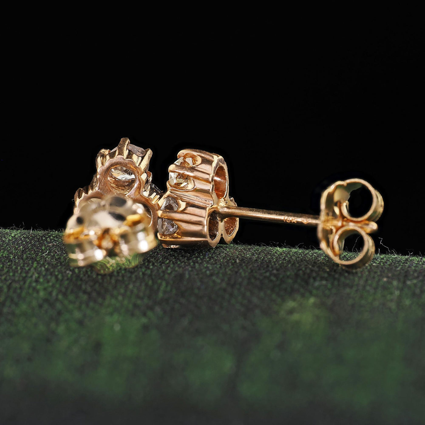 Antique Victorian 14K Yellow Gold Old Mine Diamond Stud Earrings
