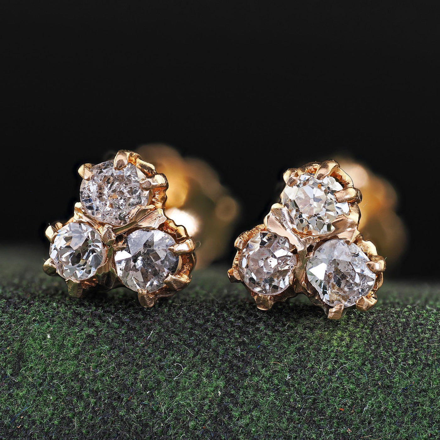 Antique Victorian 14K Yellow Gold Old Mine Diamond Stud Earrings