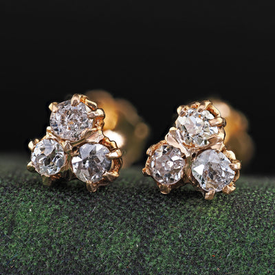 Antique Victorian 14K Yellow Gold Old Mine Diamond Stud Earrings