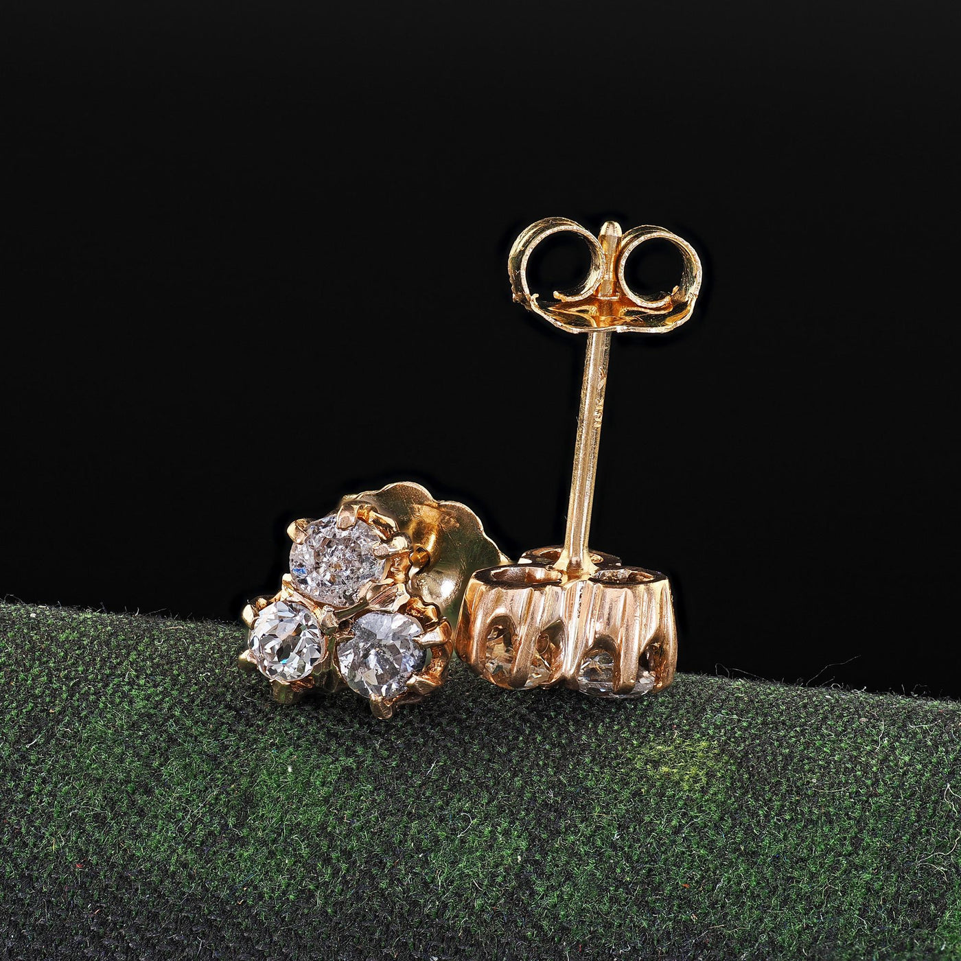 Antique Victorian 14K Yellow Gold Old Mine Diamond Stud Earrings