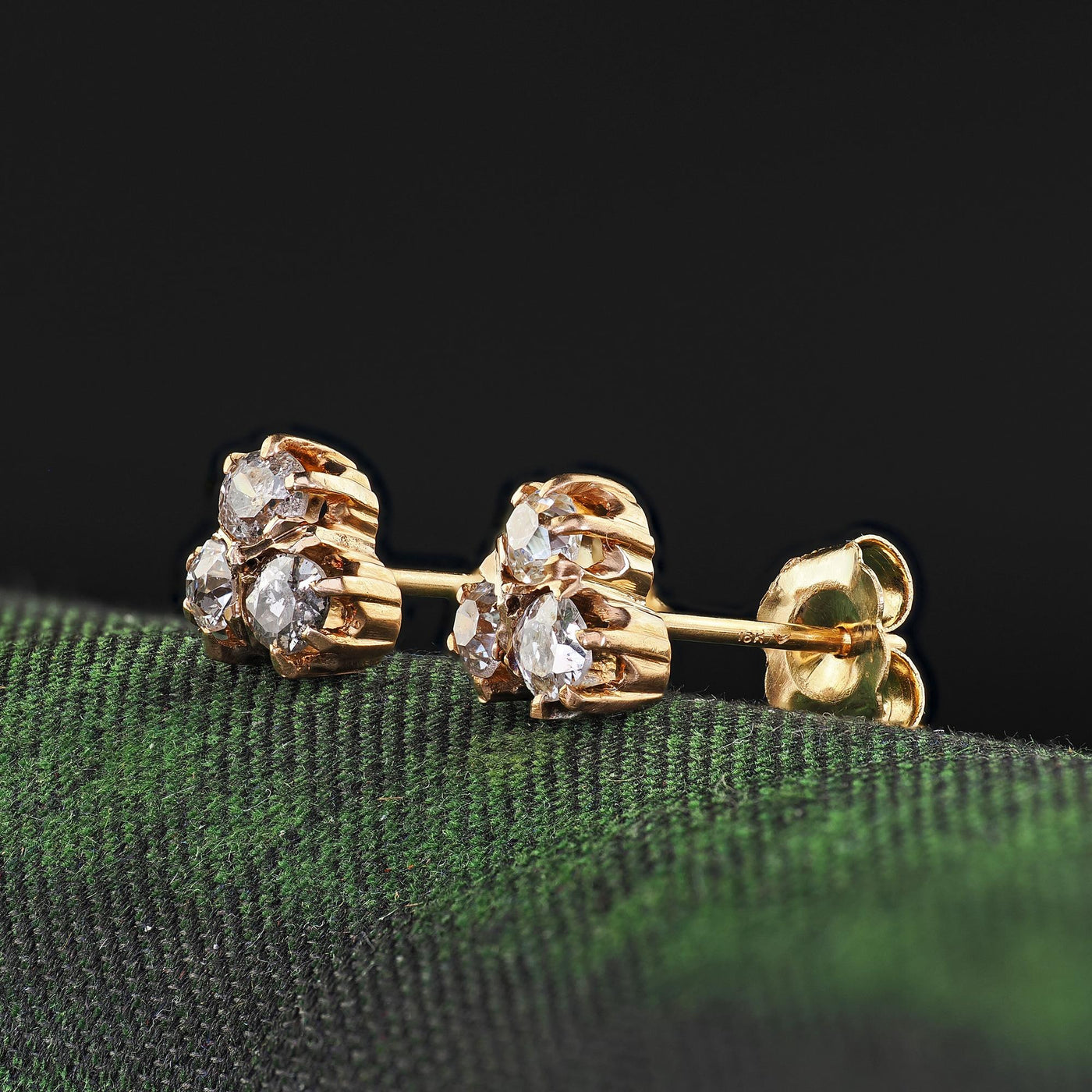 Antique Victorian 14K Yellow Gold Old Mine Diamond Stud Earrings