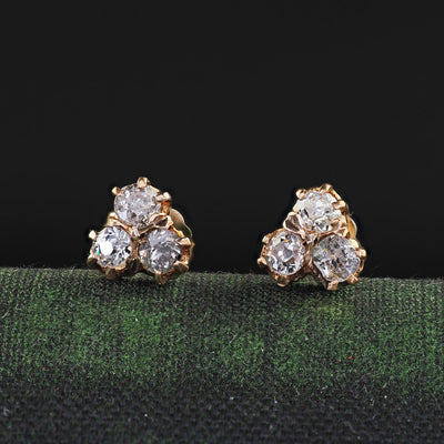 Antique Victorian 14K Yellow Gold Old Mine Diamond Stud Earrings