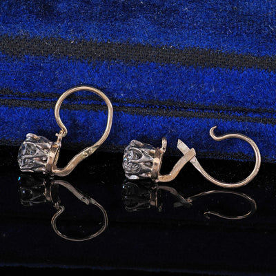 Antique Art Deco 14K Yellow Gold Old European Cut Diamond Drop Earrings
