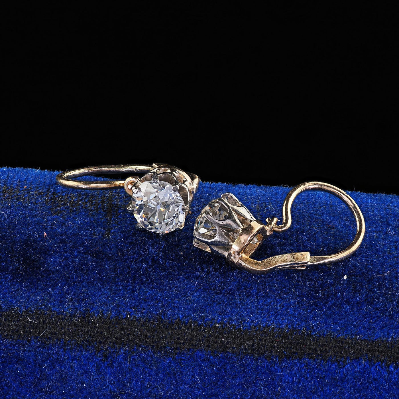 Antique Art Deco 14K Yellow Gold Old European Cut Diamond Drop Earrings