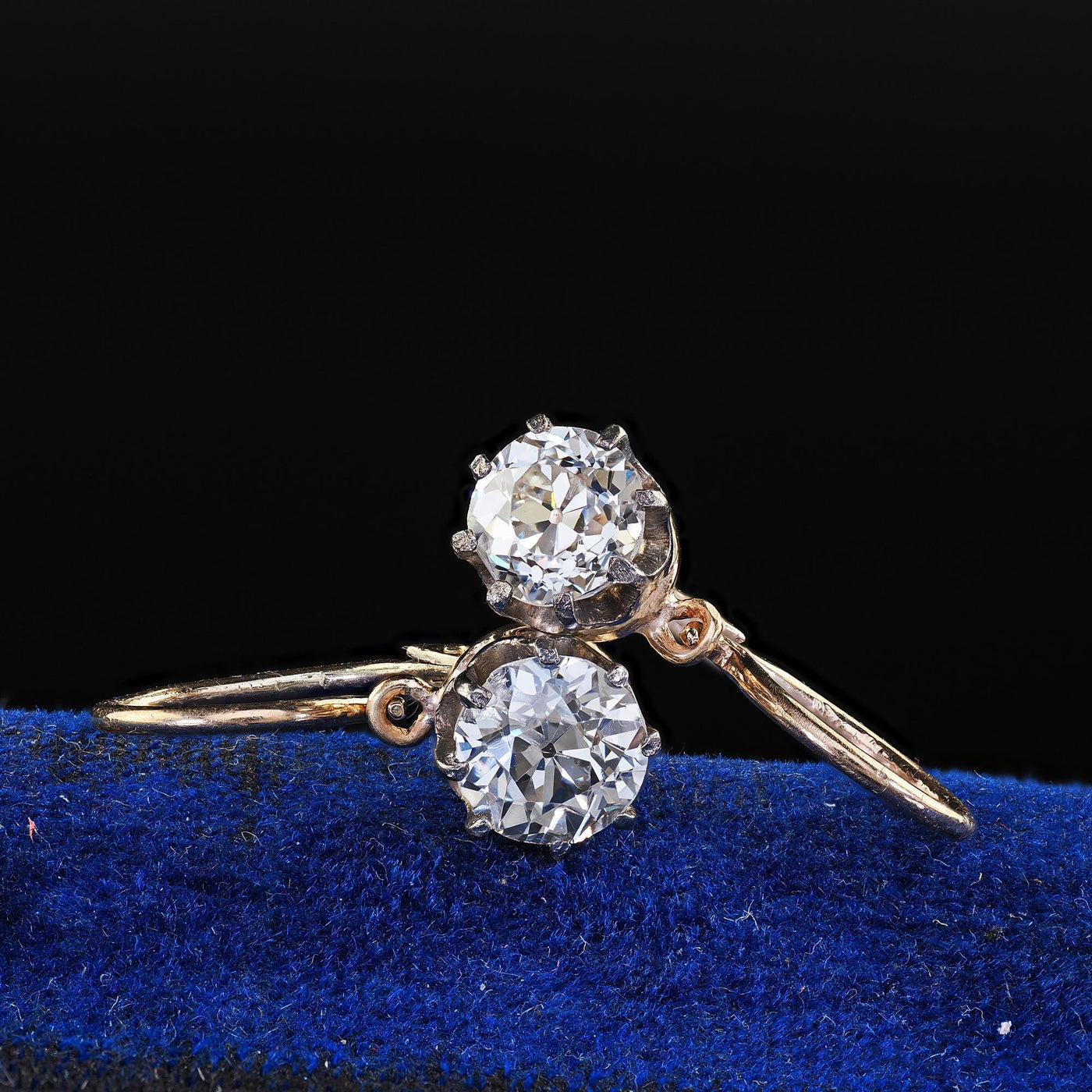 Antique Art Deco 14K Yellow Gold Old European Cut Diamond Drop Earrings