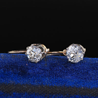 Antique Art Deco 14K Yellow Gold Old European Cut Diamond Drop Earrings