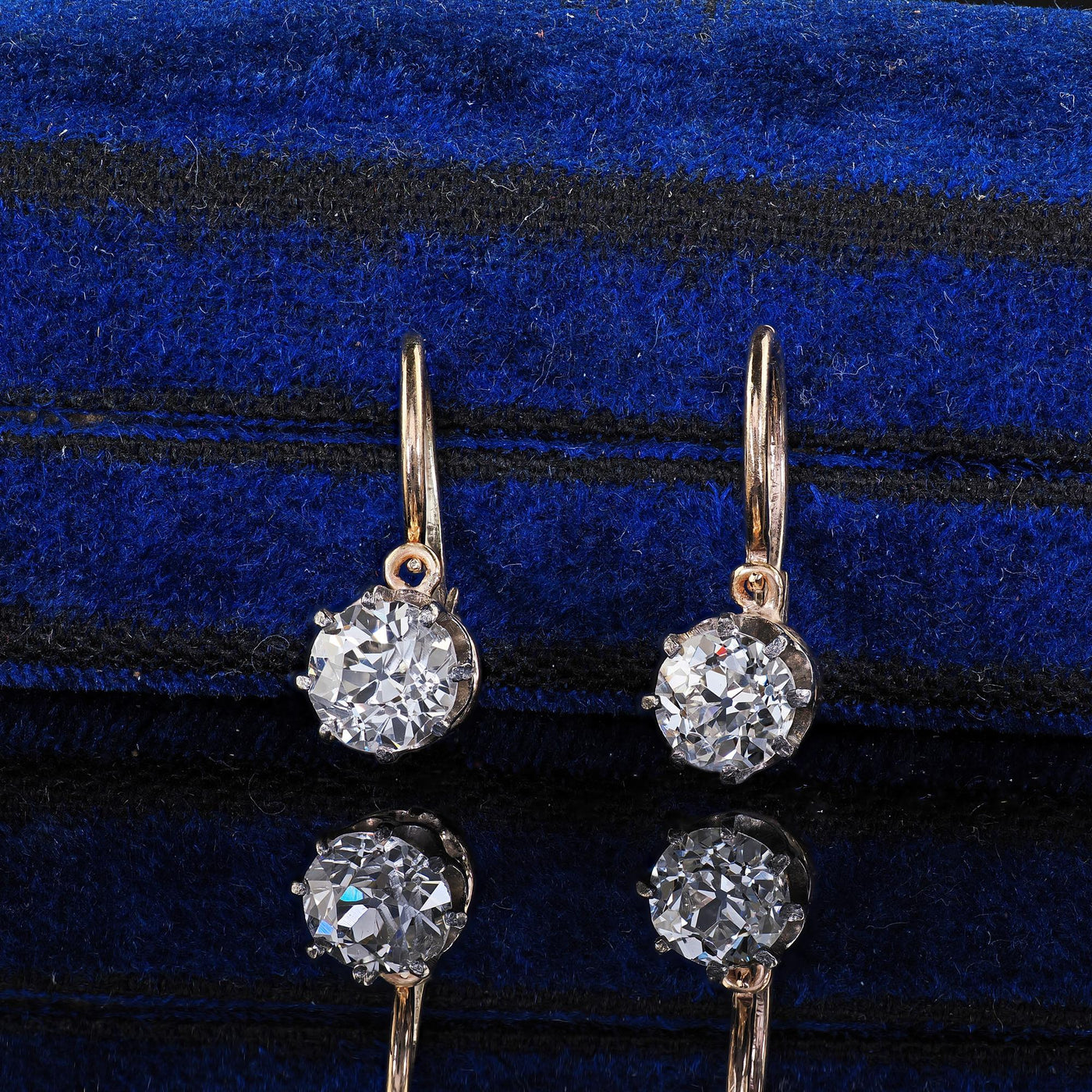 Antique Art Deco 14K Yellow Gold Old European Cut Diamond Drop Earrings