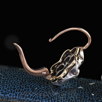 Antique Victorian 18K Yellow Gold and Silver Rose Cut Diamond Floral Earrings