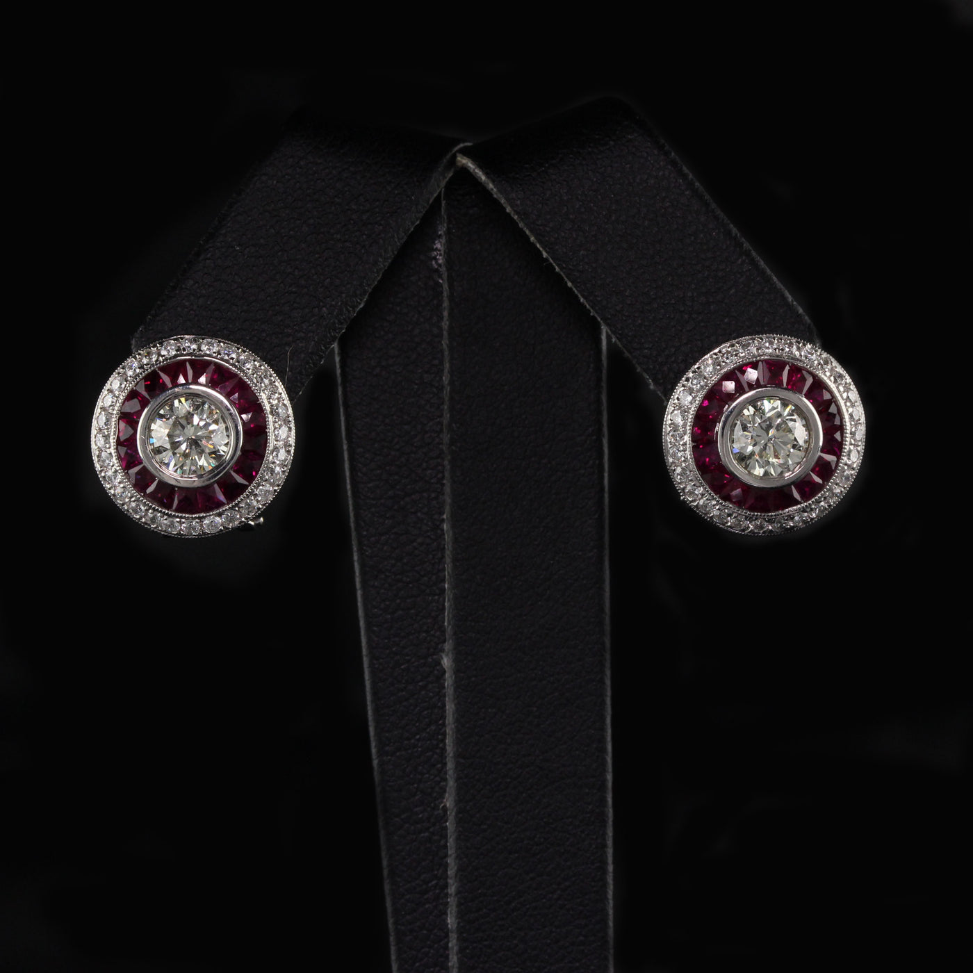 Vintage Estate 18K White Gold Diamond and Ruby Earrings