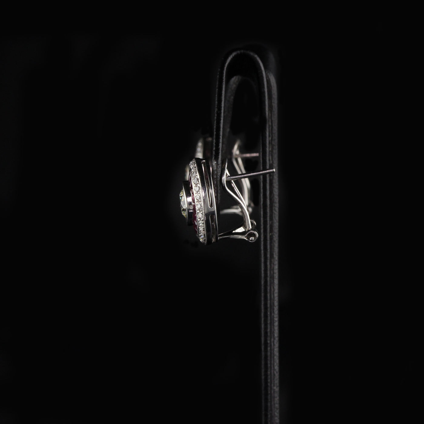 Vintage Estate 18K White Gold Diamond and Ruby Earrings