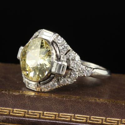 Antique Art Deco Platinum Fancy Intense Yellow Diamond Engagement Ring - GIA