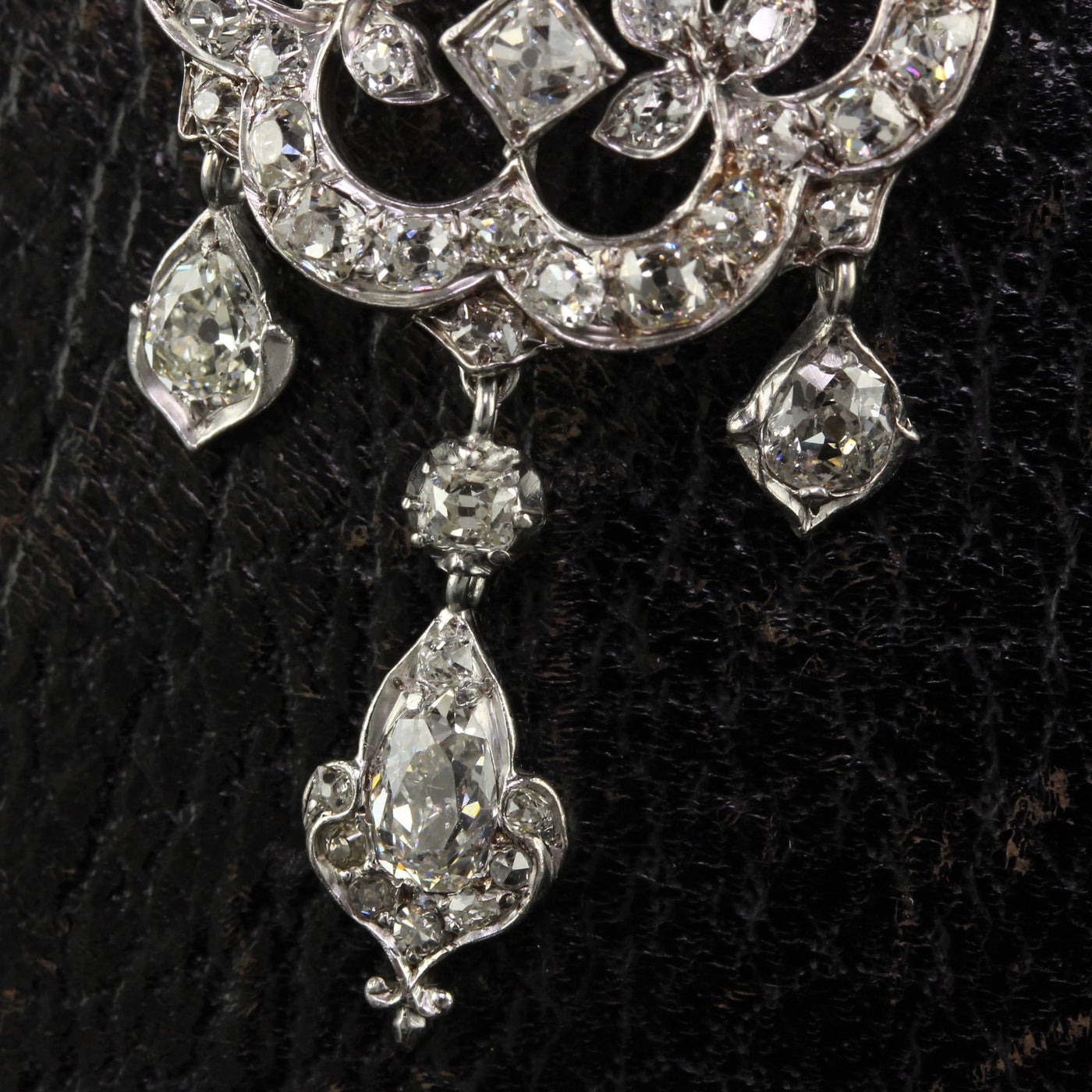 Antique Victorian Silver and Gold Old Mine Cut Diamond Pear Shape Diamond Pendant and Pin