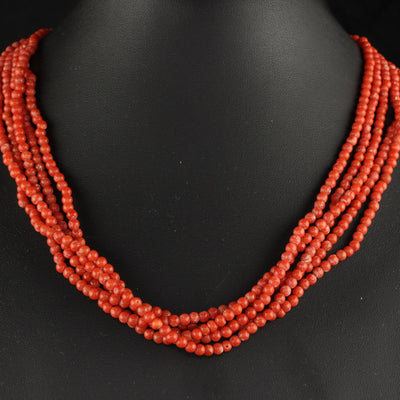 Vintage Italian 18K Yellow Gold Natural Coral Five Strand Necklace - 16 Inches