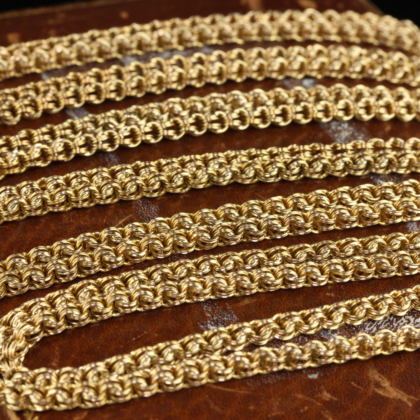 Antique Victorian 14K Yellow Gold Intricate Link Chain Necklace - 32 Inches