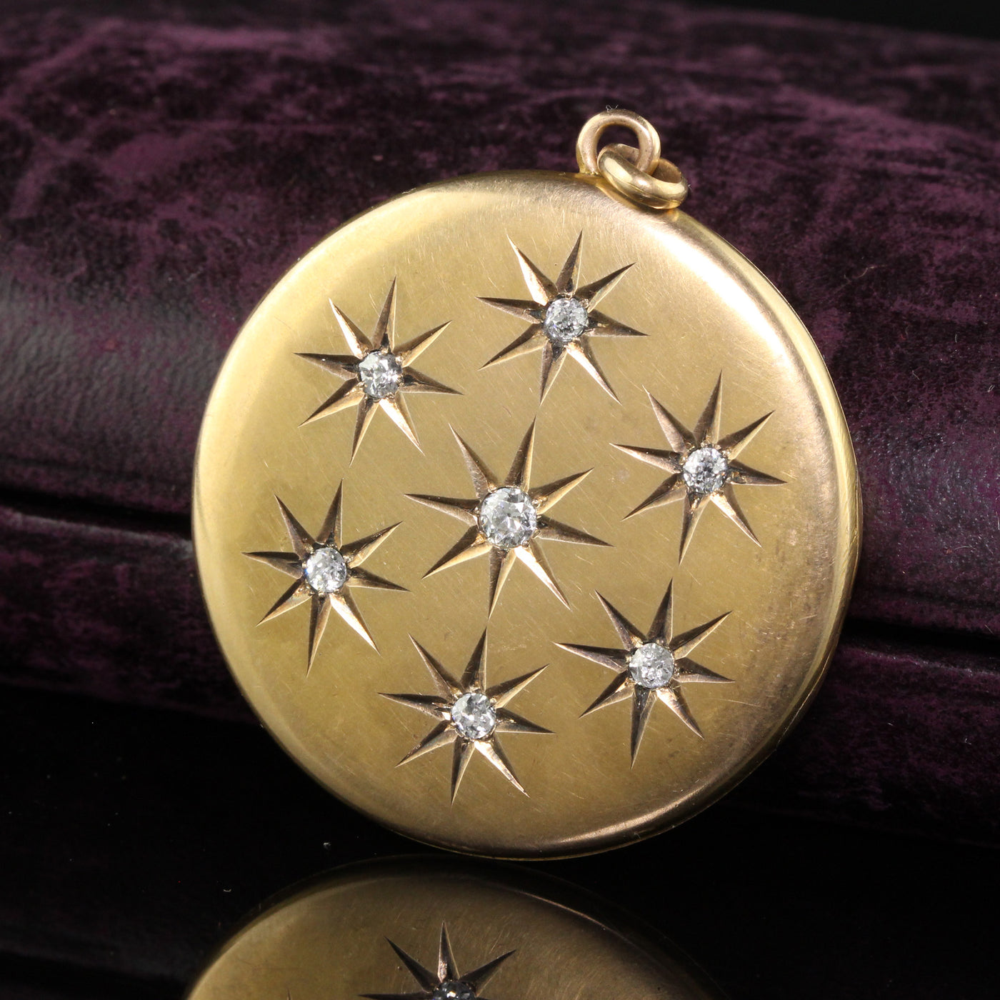 Antique Victorian 10K Yellow Gold Old Mine Diamond Star Set Locket Pendant