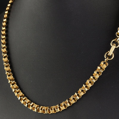 Antique Art Deco 14K Yellow Gold Flat Geometric Link Chain Necklace