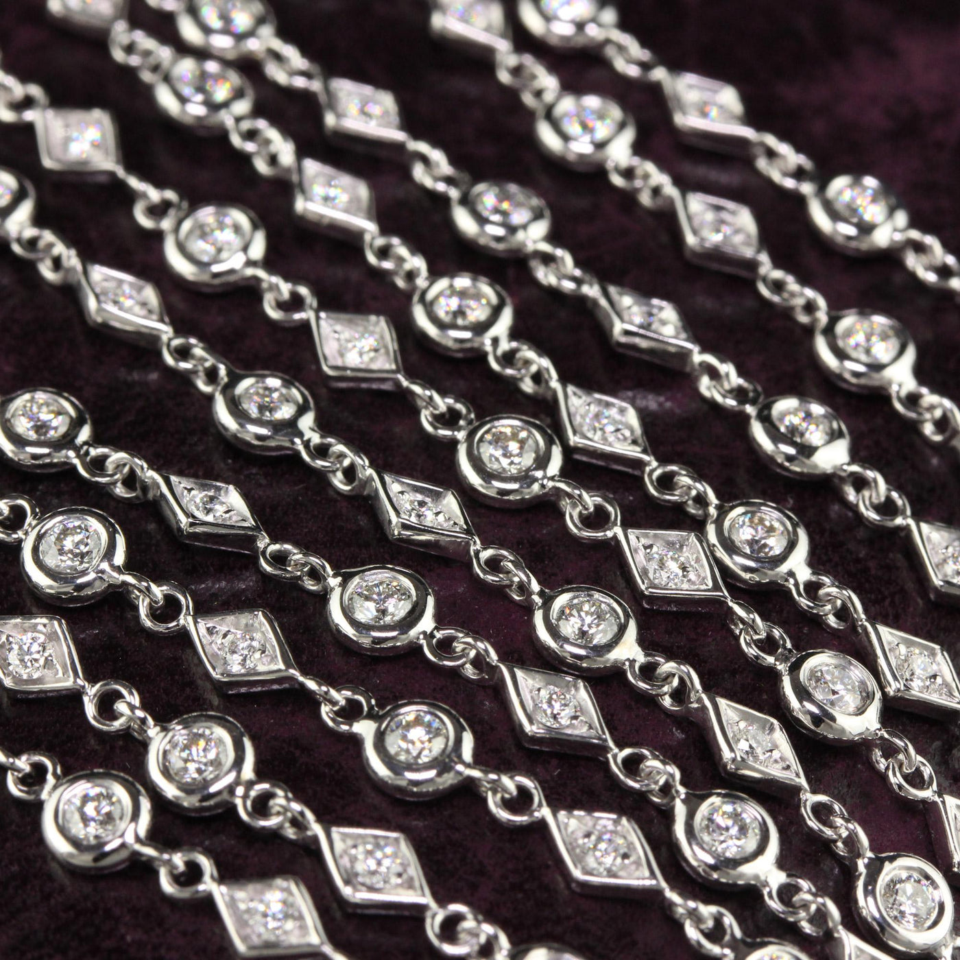 Estate 18K White Gold Italian Diamond Chain By The Yard Necklace - 35 inches
