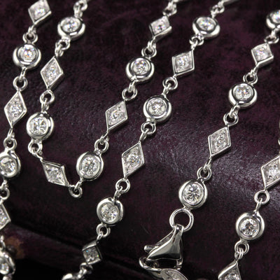 Estate 18K White Gold Italian Diamond Chain By The Yard Necklace - 35 inches