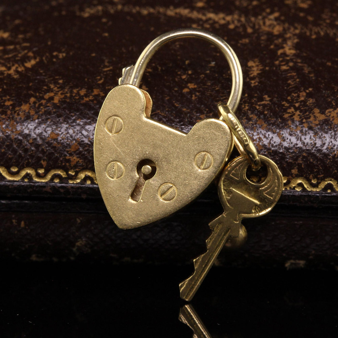 Antique Victorian 18K Yellow Gold Heart Lock and Key Pendant Charm