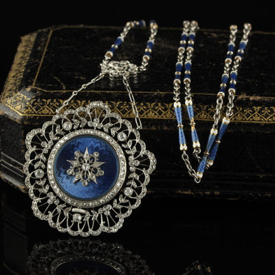 Antique Edwardian Tiffany Co Diamond Enamel Filigree Guilloche Watch Necklace