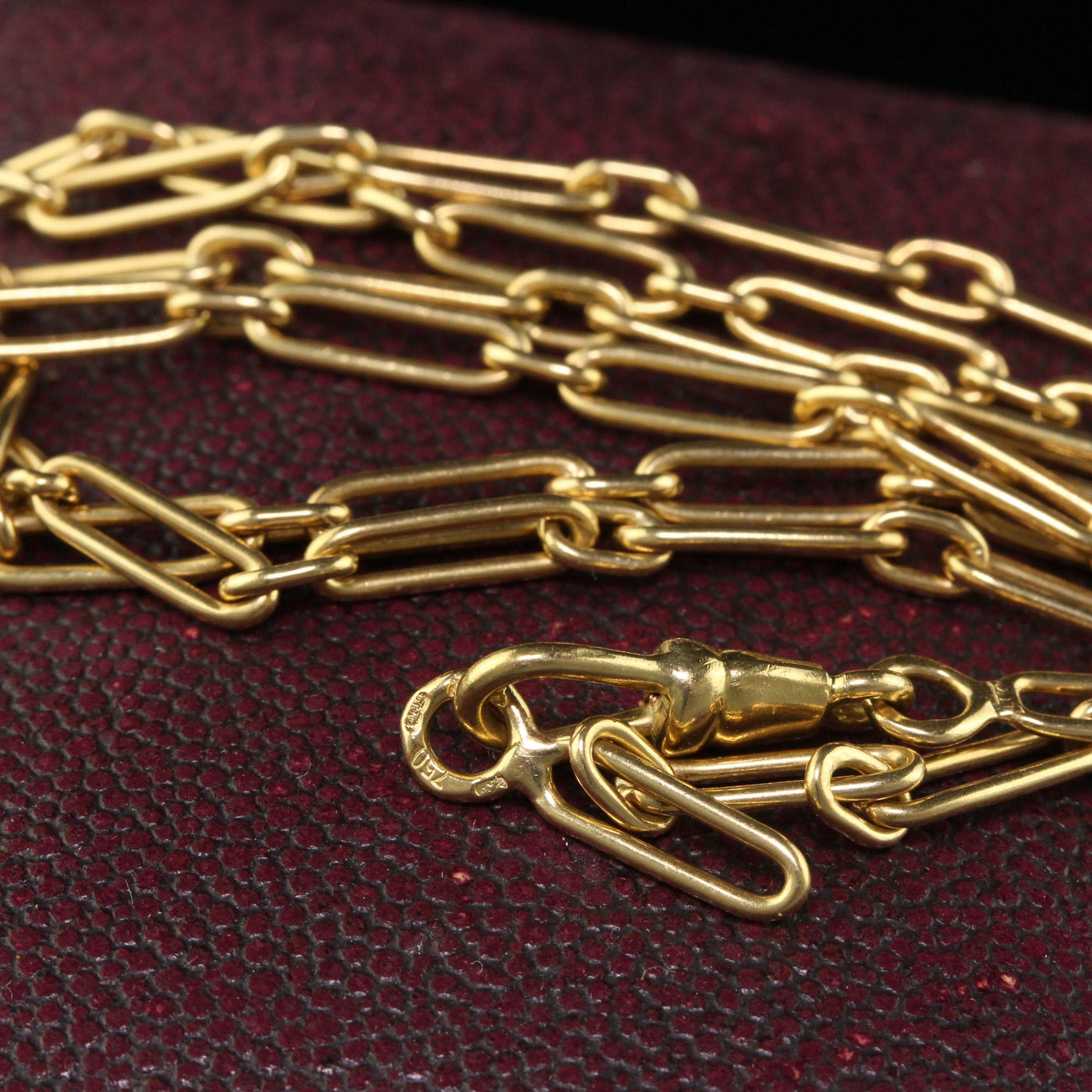 Vintage Estate French 18K Yellow Gold Paperclip Link Chain - 24.5 inches