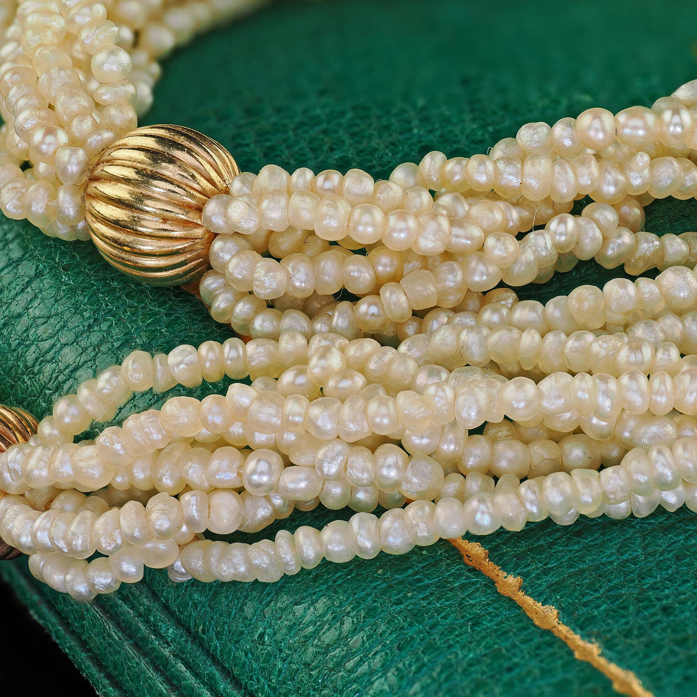 Vintage Estate 18K Yellow Gold Natural Seed Pearl Multi Strand Necklace