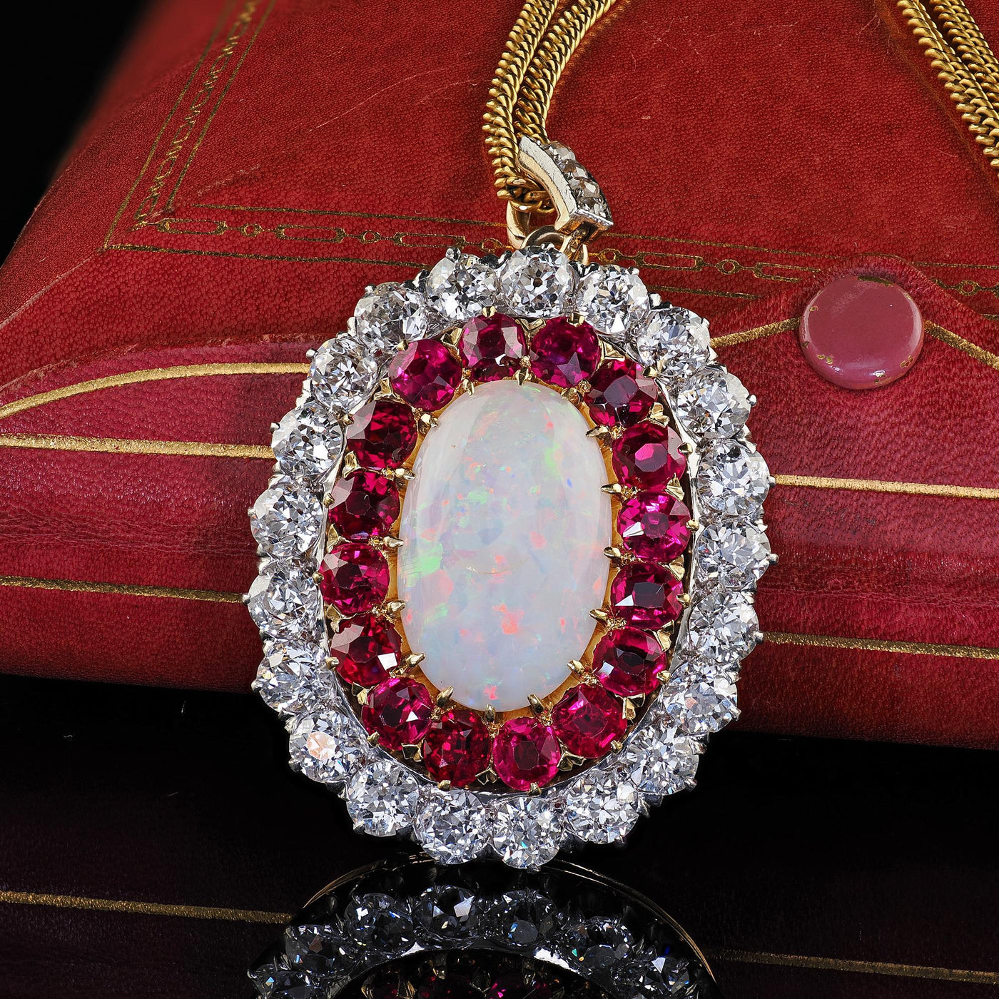 Antique Edwardian Kirkpatrick Co 18K Gold Platinum Opal Diamond Ruby Pin Pendant