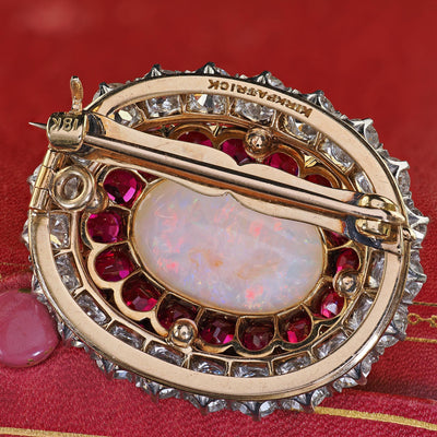 Antique Edwardian Kirkpatrick Co 18K Gold Platinum Opal Diamond Ruby Pin Pendant