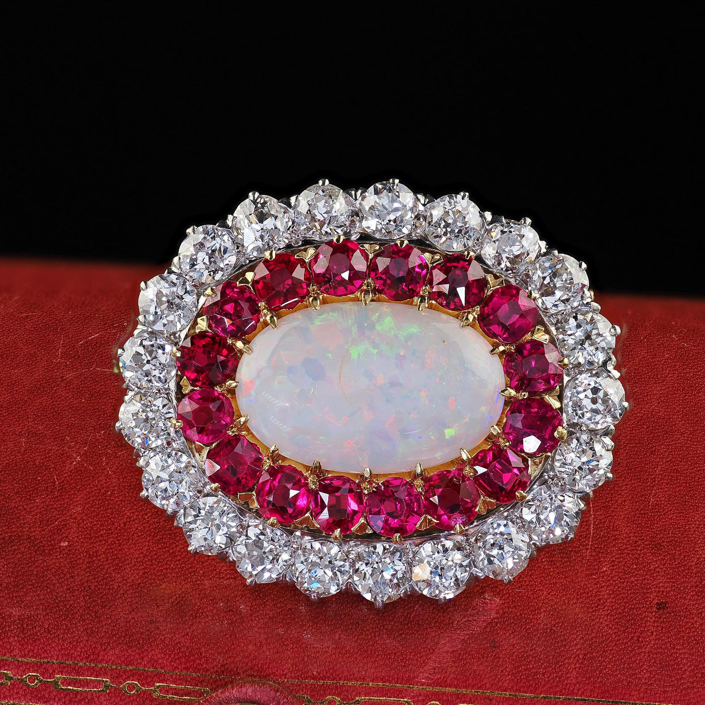 Antique Edwardian Kirkpatrick Co 18K Gold Platinum Opal Diamond Ruby Pin Pendant