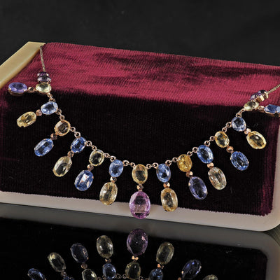 Antique Victorian 8K Yellow Gold Natural Sapphire Graduated Necklace - GIA