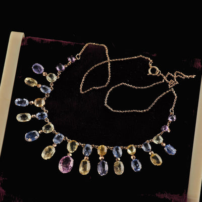 Antique Victorian 8K Yellow Gold Natural Sapphire Graduated Necklace - GIA