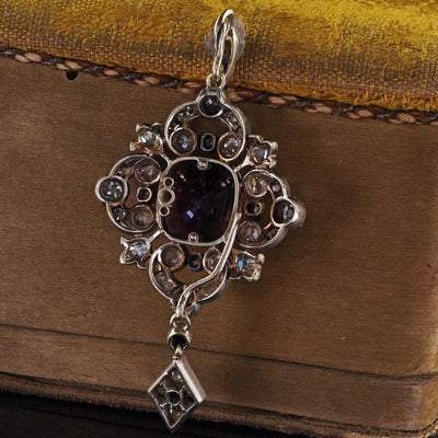 Antique Victorian 18K Yellow Gold and Silver Old Mine Diamond Amethyst Pendant