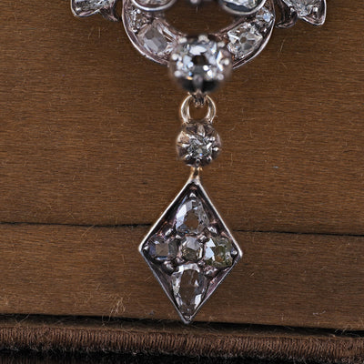 Antique Victorian 18K Yellow Gold and Silver Old Mine Diamond Amethyst Pendant