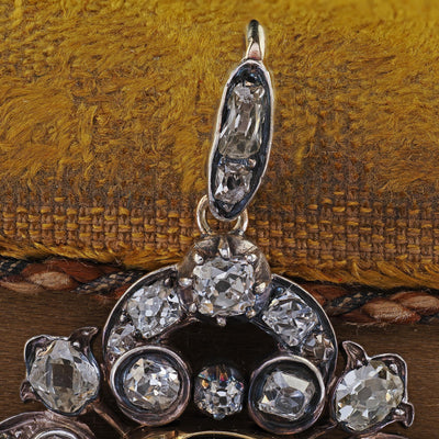 Antique Victorian 18K Yellow Gold and Silver Old Mine Diamond Amethyst Pendant