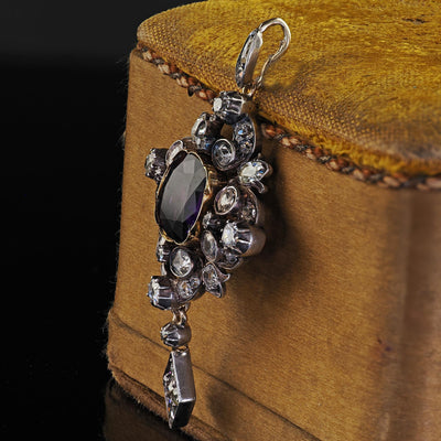 Antique Victorian 18K Yellow Gold and Silver Old Mine Diamond Amethyst Pendant