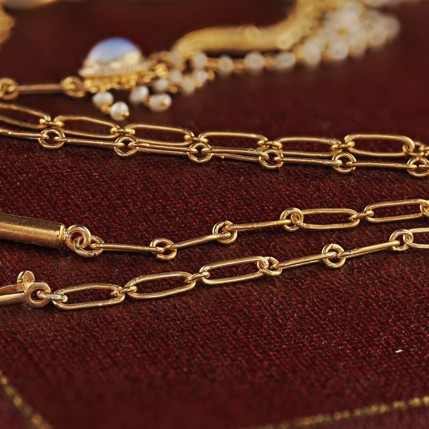 Antique Arts & Crafts 14K Yellow Gold Opal and Seed Pearl Drop Necklace
