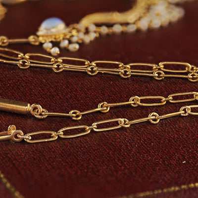 Antique Arts & Crafts 14K Yellow Gold Opal and Seed Pearl Drop Necklace