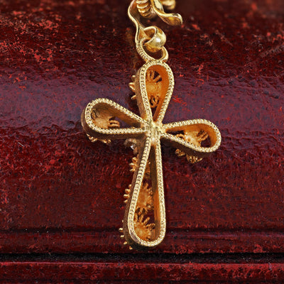 Antique Victorian 14K Yellow Gold Old Cut Diamond Cross Pendant Necklace