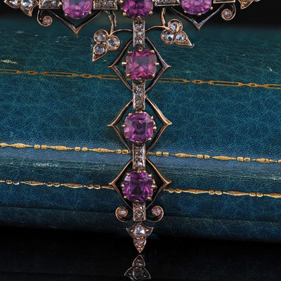 Antique Victorian 18K/14K Yellow Gold Old Cut Diamond and Amethyst Cross Pendant