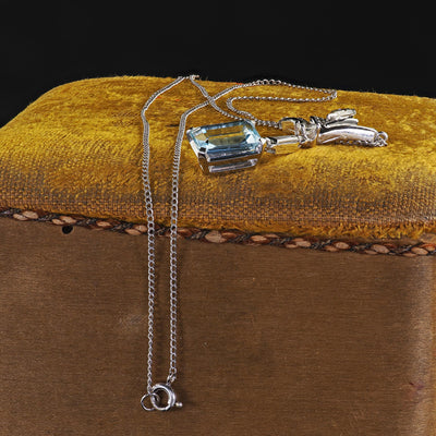 Vintage Estate Platinum 18K White Gold Diamond Aquamarine Drop Necklace