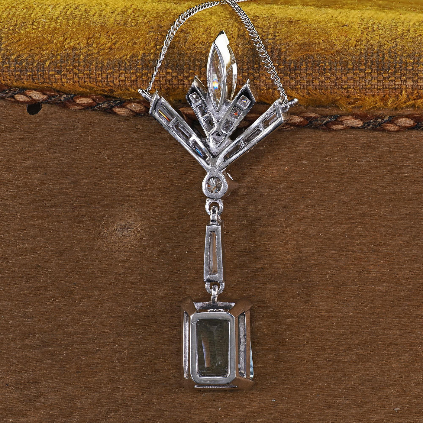 Vintage Estate Platinum 18K White Gold Diamond Aquamarine Drop Necklace